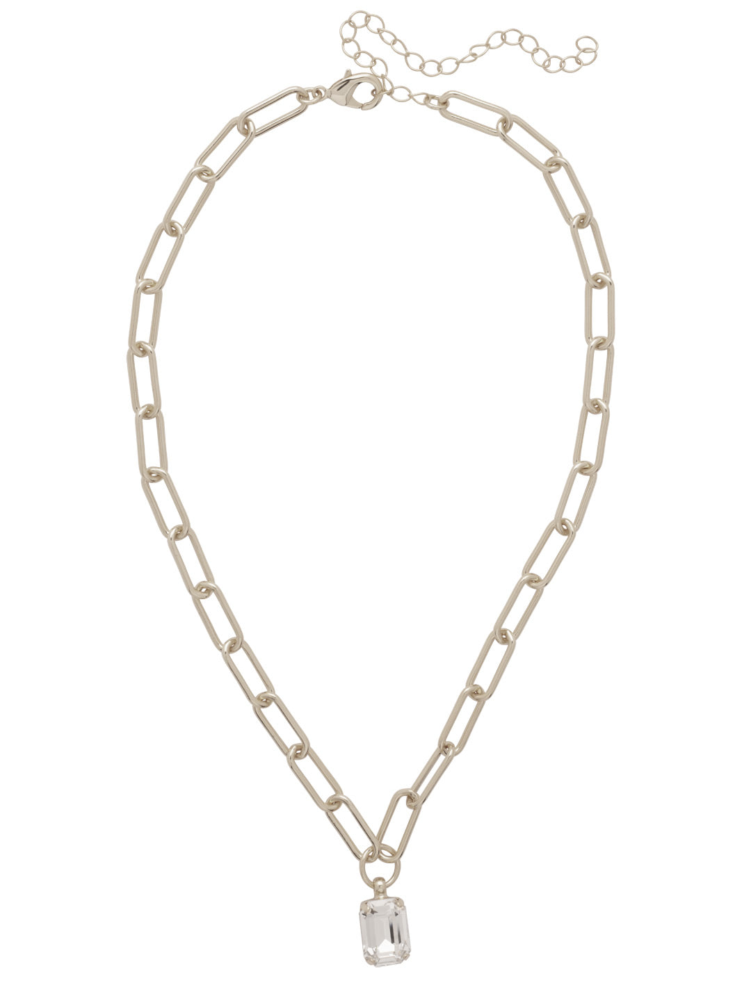 Nia Emerald Pendant Necklace - NFS7PDCRY - <p>The Nia Emerald Pendant Necklace features an emerald cut pendant on an adjustable large chunky paperclip chain, secured with a lobster claw clasp. (16-20 inches) From Sorrelli's Crystal collection in our Palladium finish.</p>