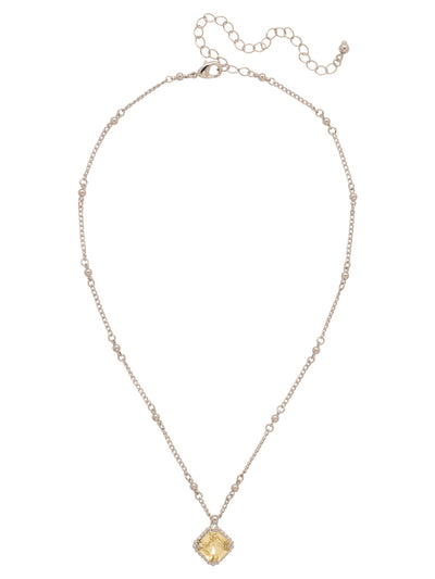 Izzy Decorated Pendant Necklace - NFY2PDJON - <p>The Izzy Decorated Stud Earrings feature a single imperial fancy square-cut crystal with a metal beaded halo dangling from an adjustable chain, secured with a lobster claw clasp. (16-20 inches) From Sorrelli's Jonquil collection in our Palladium finish.</p>