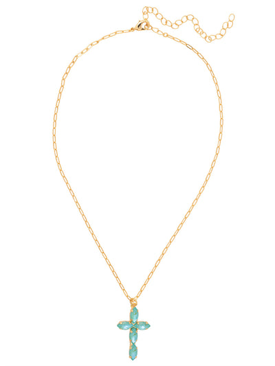 Clarissa Cross Pendant Necklace - NFY9BGSBD - <p>The Clarissa Cross Pendant Necklace features a pendant of navette-cut crystals in the shape of a cross, with a 4 inch extension chain and secured with a lobster claw clasp. (16-20 inches) From Sorrelli's Summer Blue Delite collection in our Bright Gold-tone finish.</p>