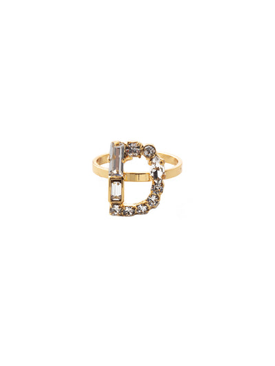 D Initial Statement Ring - REH43BGCRY - <p>The initial statement ring makes a great gift for someone you love…AND for yourself! An assortment of crystals embellish a single letter charm, sitting prominently in the center of an adjustable ring band. Pair it with the initial pendant necklace to create your own look! From Sorrelli's Crystal collection in our Bright Gold-tone finish.</p>