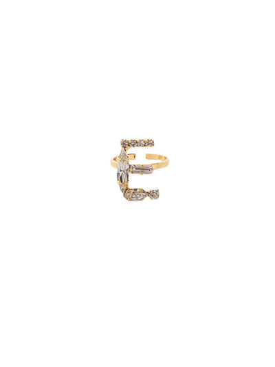 E Initial Statement Ring - REH44BGCRY - <p>The initial statement ring makes a great gift for someone you love…AND for yourself! An assortment of crystals embellish a single letter charm, sitting prominently in the center of an adjustable ring band. Pair it with the initial pendant necklace to create your own look! From Sorrelli's Crystal collection in our Bright Gold-tone finish.</p>