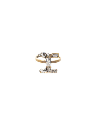 I Initial Statement Ring - REH48AGCRY - <p>The initial statement ring makes a great gift for someone you love…AND for yourself! An assortment of crystals embellish a single letter charm, sitting prominently in the center of an adjustable ring band. Pair it with the initial pendant necklace to create your own look! From Sorrelli's Crystal collection in our Antique Gold-tone finish.</p>