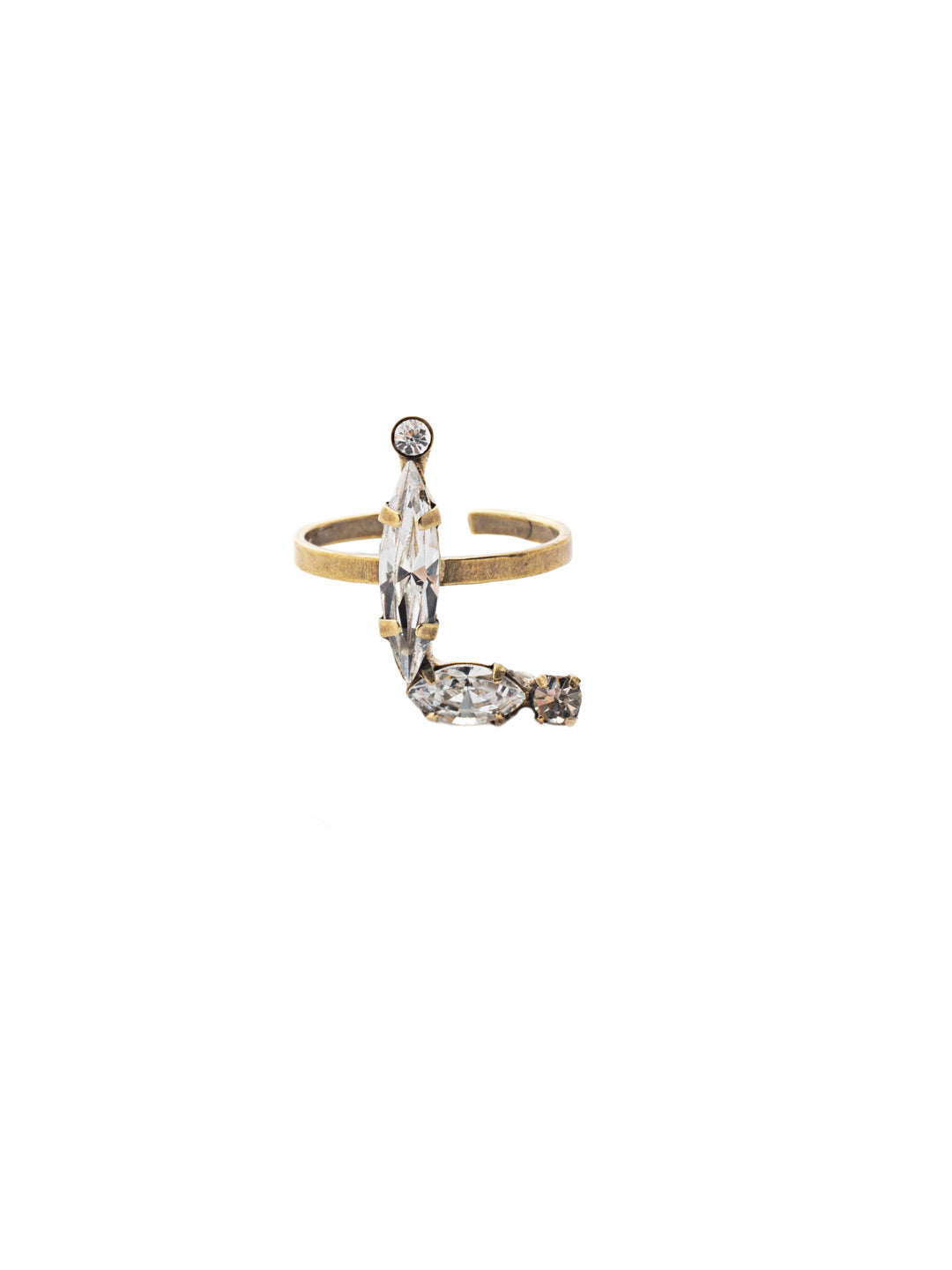 L Initial Statement Ring - REH51AGCRY - <p>The initial statement ring makes a great gift for someone you love…AND for yourself! An assortment of crystals embellish a single letter charm, sitting prominently in the center of an adjustable ring band. Pair it with the initial pendant necklace to create your own look! From Sorrelli's Crystal collection in our Antique Gold-tone finish.</p>