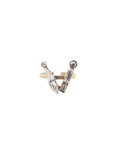 V Initial Statement Ring - REH61AGCRY - <p>The initial statement ring makes a great gift for someone you love…AND for yourself! An assortment of crystals embellish a single letter charm, sitting prominently in the center of an adjustable ring band. Pair it with the initial pendant necklace to create your own look! From Sorrelli's Crystal collection in our Antique Gold-tone finish.</p>