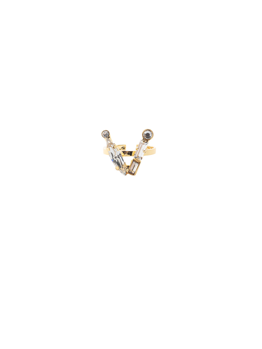 V Initial Statement Ring - REH61BGCRY - <p>The initial statement ring makes a great gift for someone you love…AND for yourself! An assortment of crystals embellish a single letter charm, sitting prominently in the center of an adjustable ring band. Pair it with the initial pendant necklace to create your own look! From Sorrelli's Crystal collection in our Bright Gold-tone finish.</p>