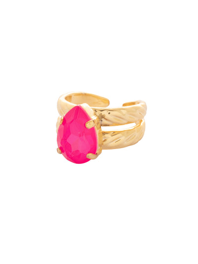 Ginnie Cocktail Ring - REU202BGETP - <p>Pear shaped crystal set in an intricate braided double band Ring size: 7 (US) From Sorrelli's Electric Pink collection in our Bright Gold-tone finish.</p>