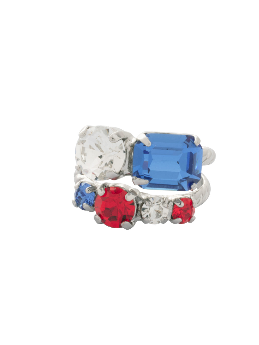 Miriam Stacked Ring - RFC44PDUSA - <p>The Miriam Stacked Ring features assorted cut crystals on a braided double band. Ring size: 7 (US) From Sorrelli's Stars and Stripes collection in our Palladium finish.</p>