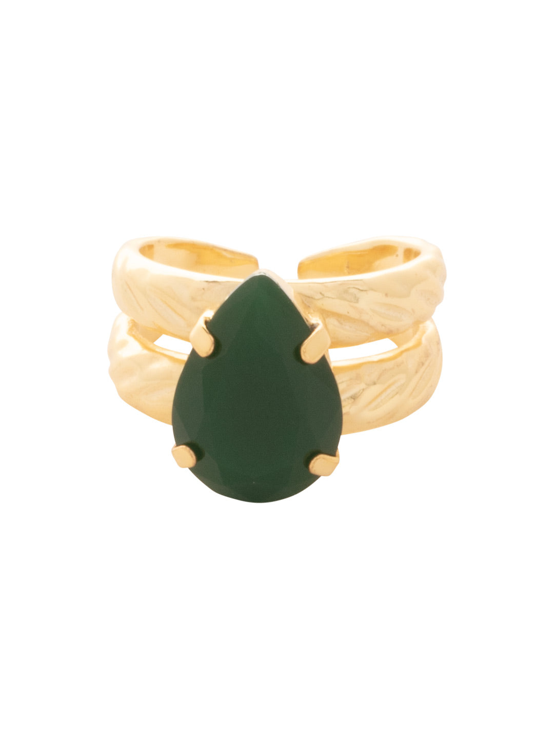 Pear Cut Crystal Cocktail Ring - RFF60BGPGO - <p>The Pear Cut Crystal Cocktail Ring features a single pear cut crystal on a double braided metal band. Ring size: 7 (US) From Sorrelli's Palace Green Opal collection in our Bright Gold-tone finish.</p>