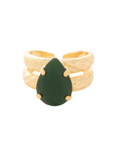 Pear Cut Crystal Cocktail Ring - RFF60BGPGO - <p>The Pear Cut Crystal Cocktail Ring features a single pear cut crystal on a double braided metal band. Ring size: 7 (US) From Sorrelli's Palace Green Opal collection in our Bright Gold-tone finish.</p>