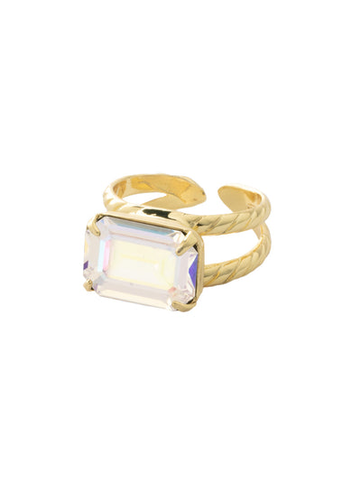 Emerald Cocktail Ring - RFL88BGCAB - <p>The Emerald Cocktail Ring features a single emerald cut crystal on a braided double band. Ring size: 7 (US) From Sorrelli's Crystal Aurora Borealis collection in our Bright Gold-tone finish.</p>