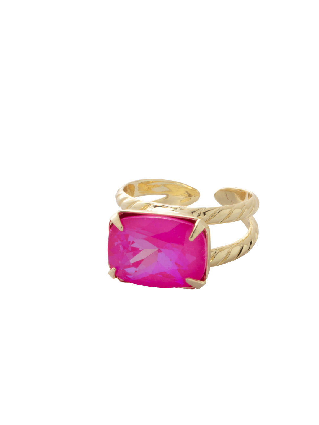 Emerald Cocktail Ring - RFL88BGETP - <p>The Emerald Cocktail Ring features a single emerald cut crystal on a braided double band. Ring size: 7 (US) From Sorrelli's Electric Pink collection in our Bright Gold-tone finish.</p>