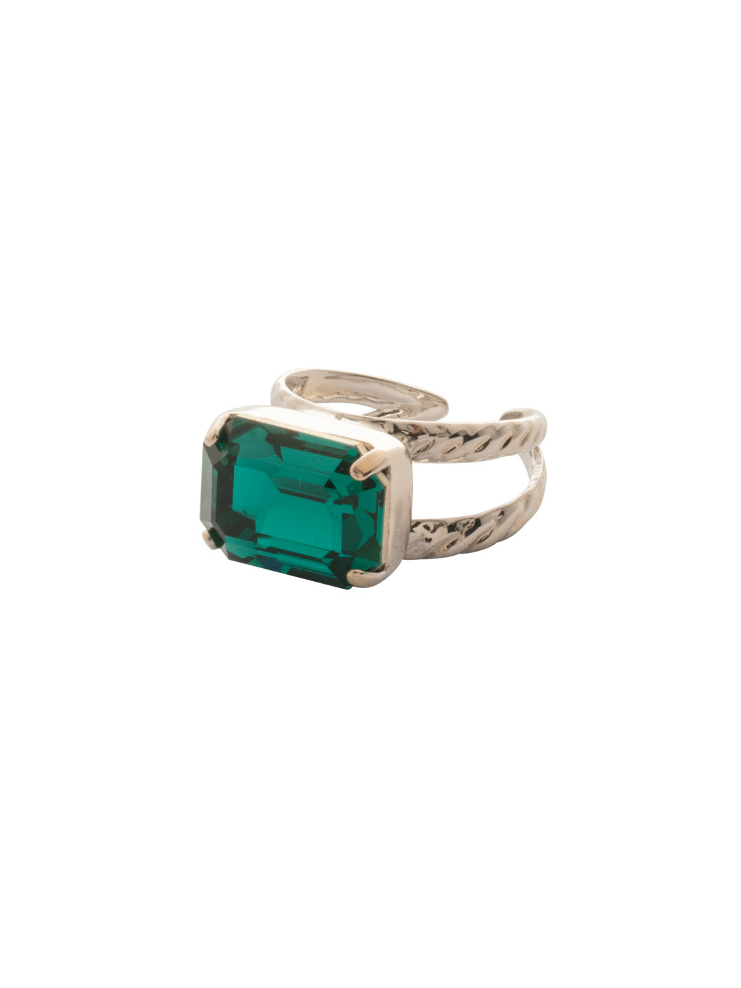 Emerald Cocktail Ring - RFL88PDEB - <p>The Emerald Cocktail Ring features a single emerald cut crystal on a braided double band. Ring size: 7 (US) From Sorrelli's Electric Blue collection in our Palladium finish.</p>