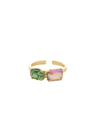 Glori Statement Ring - RFP5BGCON - <p>The Glori Statement Ring features an emerald and oval cut crystal nestled beside each other on an adjustable metal band, fitting sizes 4-10 From Sorrelli's Confetti  collection in our Bright Gold-tone finish.</p>