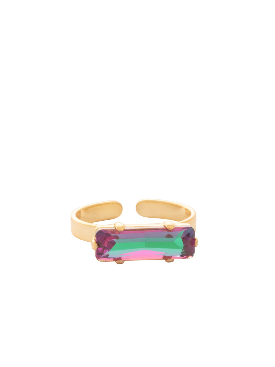 Bindi Band Ring - RFS2BGHEL - <p>The Bindi Band Ring features a single horizontal baguette-cut crystal on an adjustable thin metal band, fitting ring sizes 4-10. From Sorrelli's Heliotrope collection in our Bright Gold-tone finish.</p>