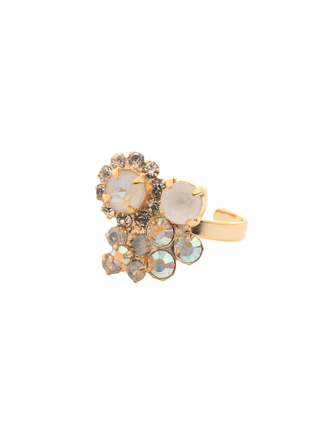 Claire Cocktail Ring - RFT3BGICL - <p>The Claire Cocktail Ring features an adjustable metal band adorned with an array of assorted-cut crystals and elegant crystal-embellished floral clusters, creating a beautifully cohesive and eye-catching design. From Sorrelli's Icicle collection in our Bright Gold-tone finish.</p>