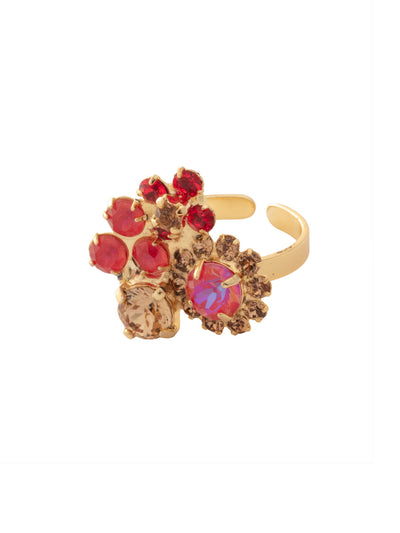 Claire Cocktail Ring - RFT3BGRCP - <p>The Claire Cocktail Ring features an adjustable metal band adorned with an array of assorted-cut crystals and elegant crystal-embellished floral clusters, creating a beautifully cohesive and eye-catching design. From Sorrelli's Red Carpet collection in our Bright Gold-tone finish.</p>