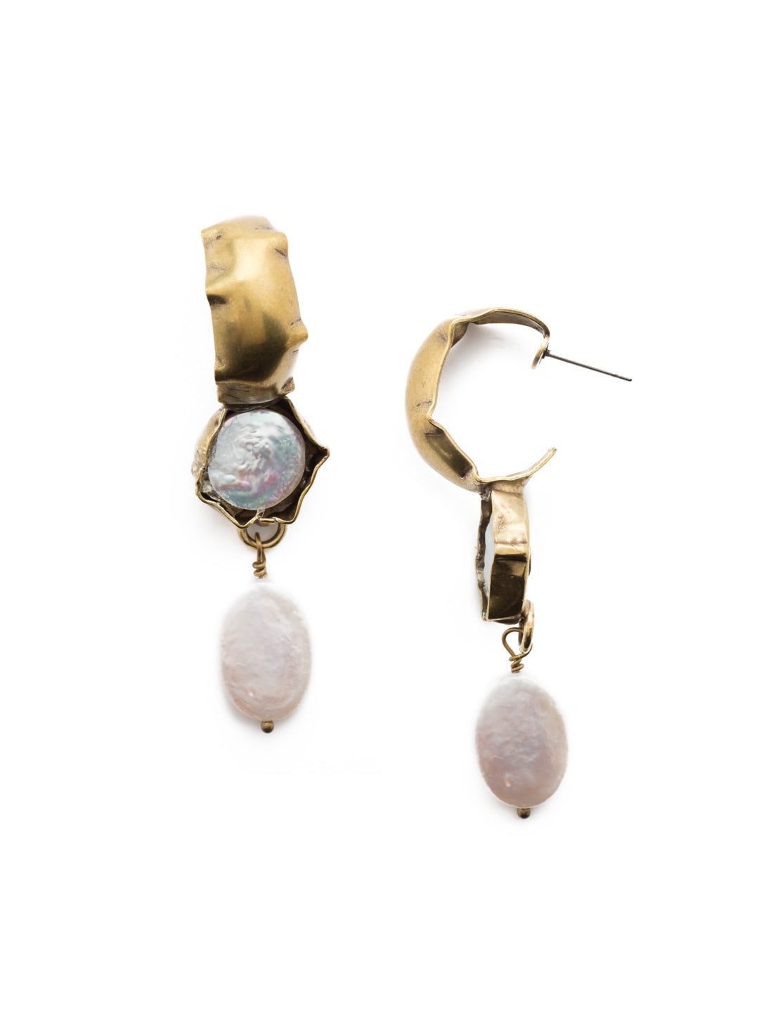 Moonstone gemstone and 2024 freshwater pearl gold hoop earrings