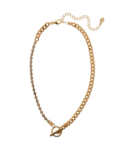 Jordan Half Crystal Tennis Necklace - 4NFC2BGCRY - <p>The Jordan Half Crystal Tennis Necklace features one side of metal chain links and one side of lined crystals, joined in the center by a decorative toggle clasp detail. From Sorrelli's Crystal collection in our Bright Gold-tone finish.</p>