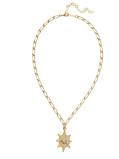 Stevie Pendant Necklace - 4NFF4BGMDP - <p>The Stevie Pendant Necklace features an engraved metal star pendant with a single stone in the center dangling from an adjustable paperclip chain and secured with a lobster claw clasp. From Sorrelli's Modern Pearl collection in our Bright Gold-tone finish.</p>