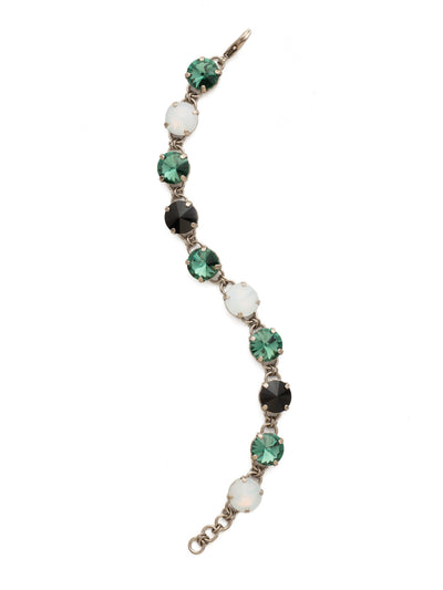 Simply Sophisticated Line Bracelet - BDK6ASGDG - <p>A row of glamorous linked round crystals adds just the right touch of sparkle to any look. From Sorrelli's Game Day Green collection in our Antique Silver-tone finish.</p>