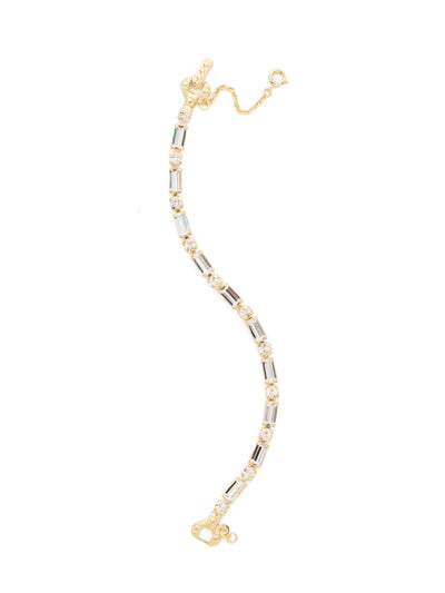 Line and Dot Tennis Bracelet - BDK70BGCRY - <p>A petite line bracelet with an alternating pattern of round and baguette crystals. From Sorrelli's Crystal collection in our Bright Gold-tone finish.</p>