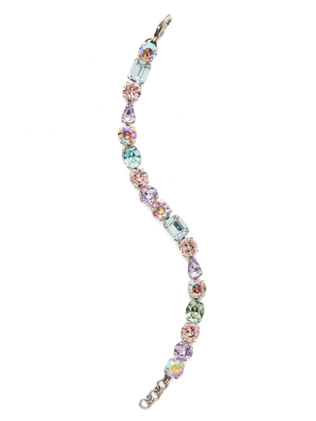 Clover Tennis Bracelet - BDQ13ASLPA - <p>A unique multi-cut line bracelet featuring brilliant emerald, pear, round and cushion-cut crystals. From Sorrelli's Lilac Pastel collection in our Antique Silver-tone finish.</p>