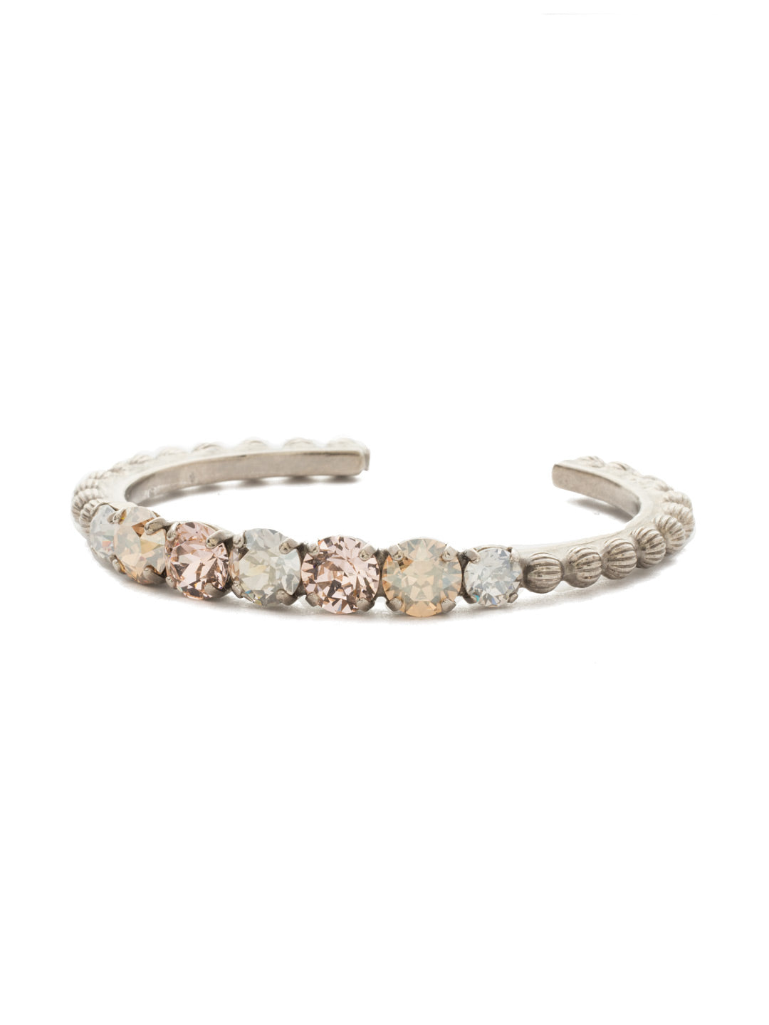 Mimosa Cuff Bracelet - BDQ24ASSRO - <p>A stylish cuff bracelet with far-away flare! Decorative ball chain accents this adjustable cuff featuring round and oval cut crystals. From Sorrelli's Soft Rose collection in our Antique Silver-tone finish.</p>