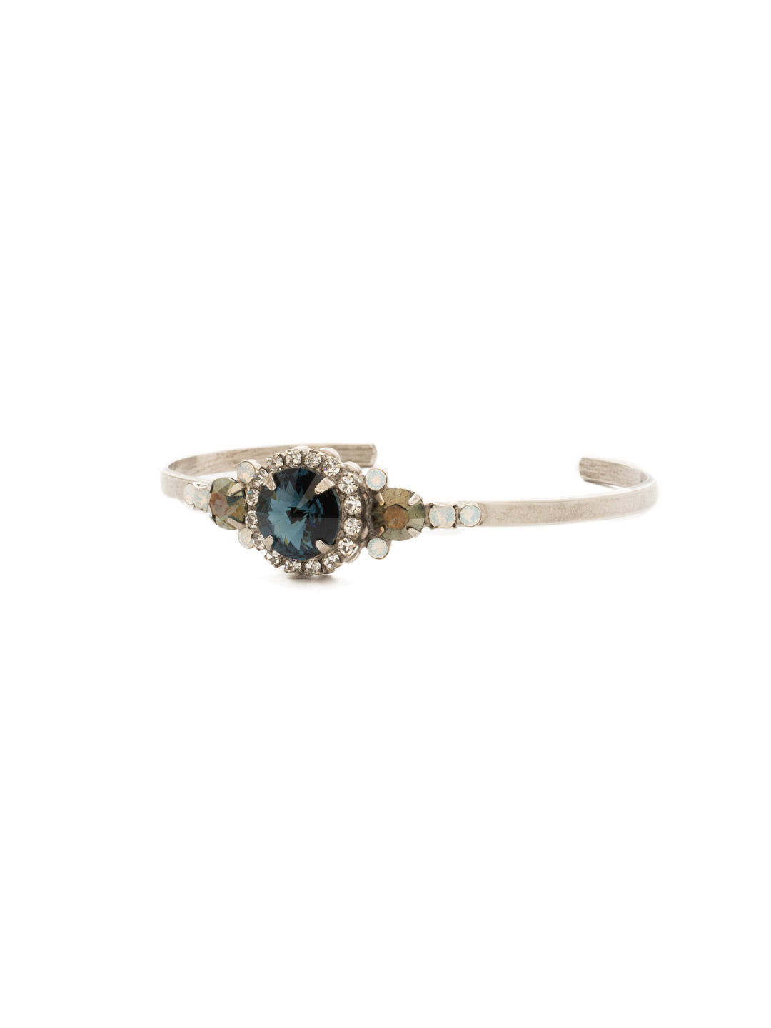 Embellished Rivoli Bracelet - BDU44ASGBL - <p>A central round rivoli cut crystal is encircled with delicate rhinestones and embellished with petite circular stones. From Sorrelli's Glory Blue collection in our Antique Silver-tone finish.</p>