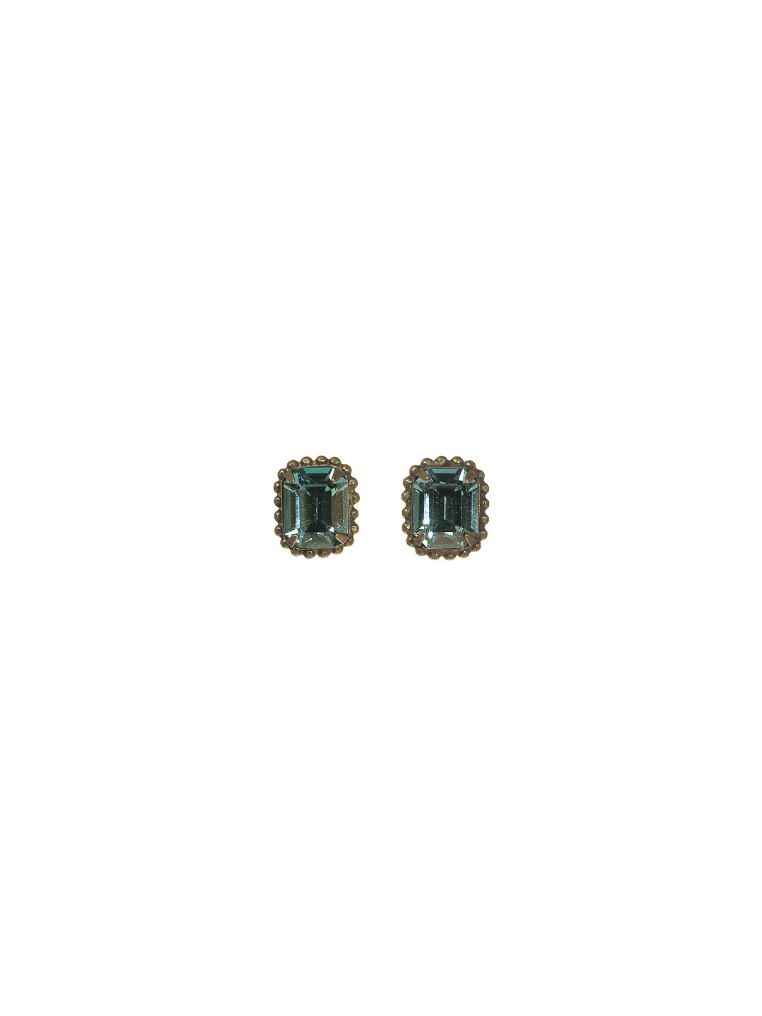 Octavia Scalloped Stud Earrings - EBW18AGAQB - <p>Savvy and sophisticated, these emerald cut crystal solitaire earrings are finished with a vintage-inspired decorative edged border for a simply stunning look. From Sorrelli's Aqua Bubbles collection in our Antique Gold-tone finish.</p>