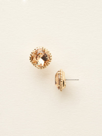 Cushion-Cut Solitaire Stud Earrings - EBX10BGLC - <p>All around allure; the Cushion-Cut Solitaire Stud Earring features a rounded-edge, cushion cut stone that is encircled by a vintage inspired decorative, edged border. A post backing ensures comfortable, everyday wear. From Sorrelli's Light Colorado collection in our Bright Gold-tone finish.</p>