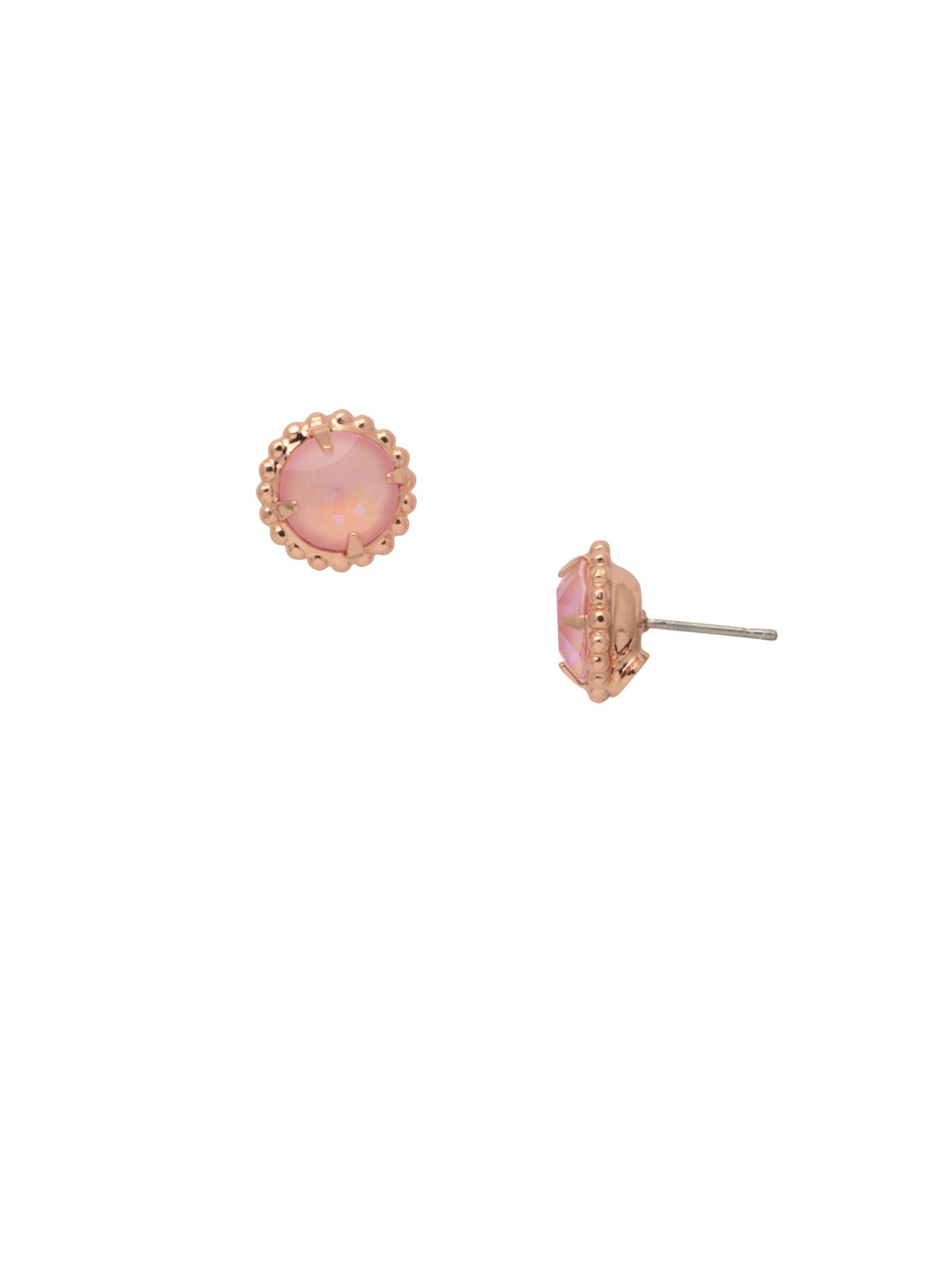 Simplicity Stud Earrings - EBY38RGPPN - <p>A timeless classic, the Simplicity Stud Earrings feature round cut crystals in a variety of colors; accented with a halo of metal beaded detail. Need help picking a stud? <a href="https://www.sorrelli.com/blogs/sisterhood/round-stud-earrings-101-a-rundown-of-sizes-styles-and-sparkle">Check out our size guide!</a> From Sorrelli's Pink Pineapple collection in our Rose Gold-tone finish.</p>