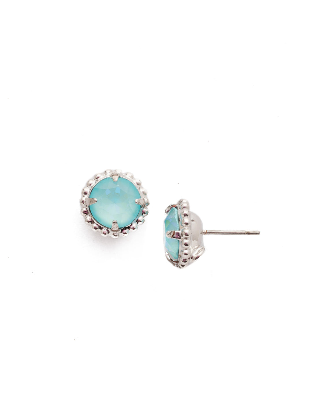 Simplicity Stud Earrings - EBY38RHSSU - <p>A timeless classic, the Simplicity Stud Earrings feature round cut crystals in a variety of colors; accented with a halo of metal beaded detail. Need help picking a stud? <a href="https://www.sorrelli.com/blogs/sisterhood/round-stud-earrings-101-a-rundown-of-sizes-styles-and-sparkle">Check out our size guide!</a> From Sorrelli's Seersucker collection in our Palladium Silver-tone finish.</p>