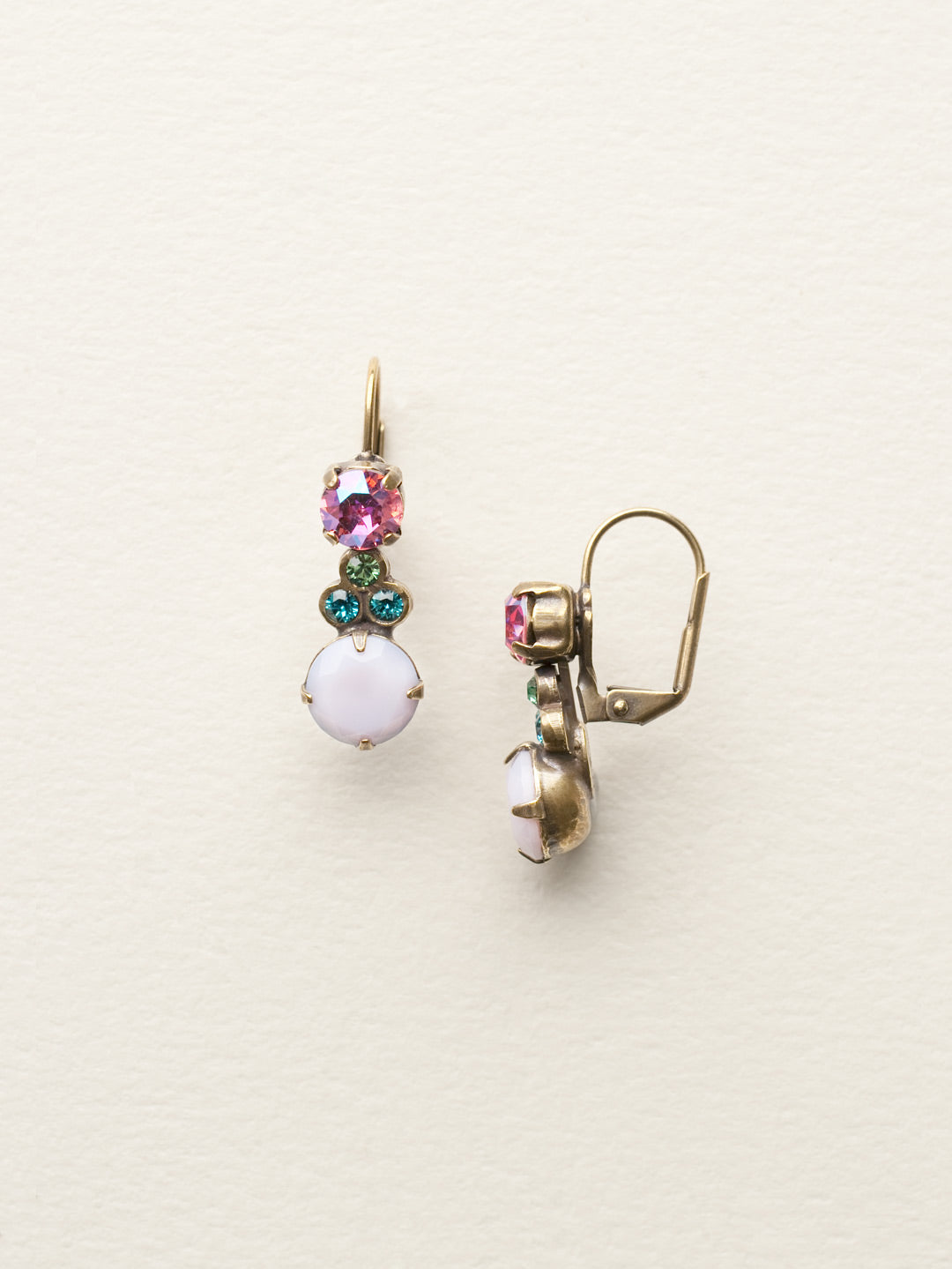 Clustered Circular Crystal Drop Dangle Earrings - ECJ14AGHB - A cluster of round crystals sit between two larger gemstones in these delicate french wire earrings.