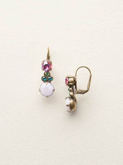 Clustered Circular Crystal Drop Dangle Earrings - ECJ14AGHB - A cluster of round crystals sit between two larger gemstones in these delicate french wire earrings.