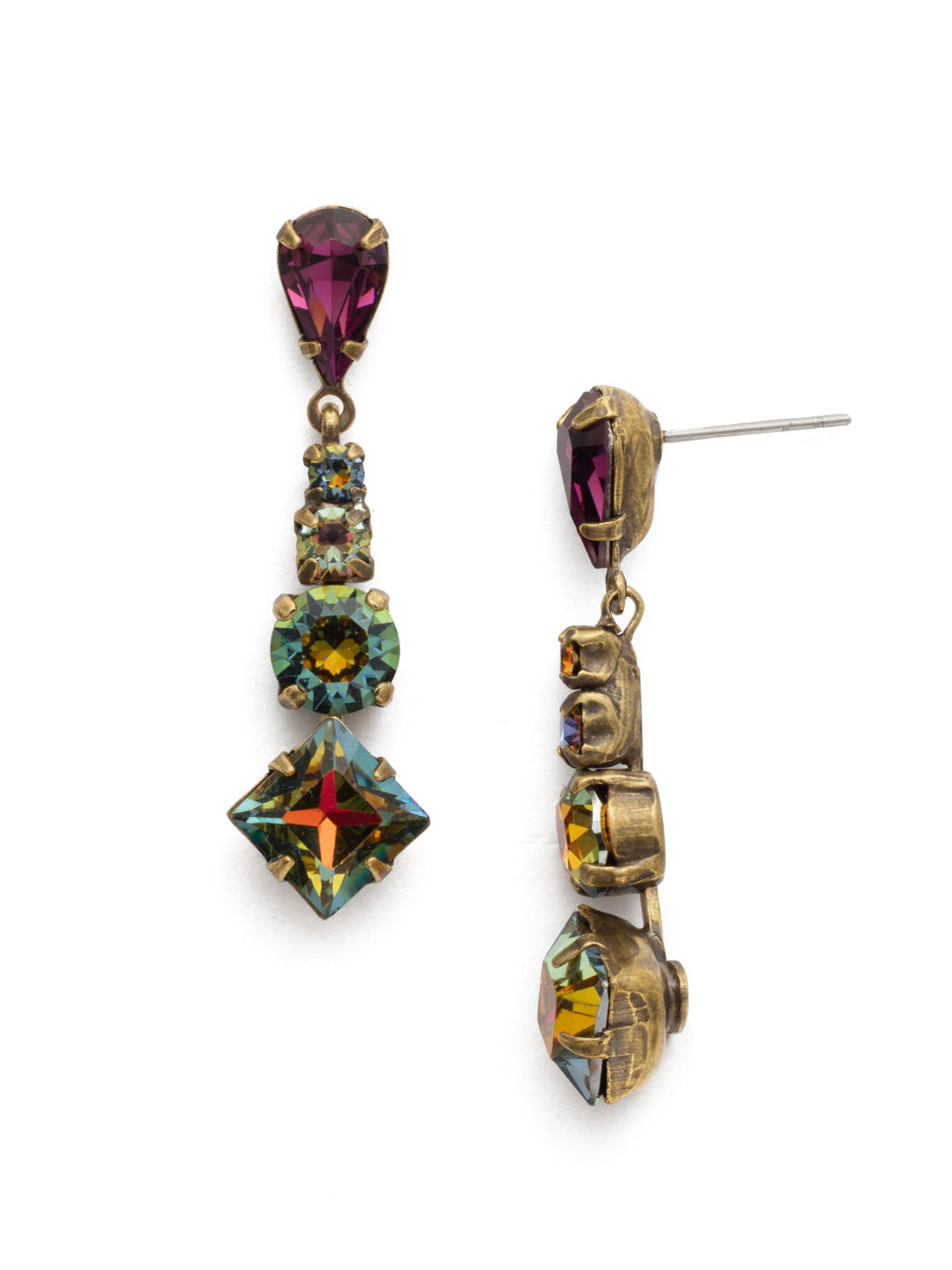 The Stones Align Dangle Earrings - ECP8AGVO - These little trinkets will style up any outfit - day or night. The simple style combined with the brilliant multi cut gems creates a polished look. From Sorrelli's Volcano collection in our Antique Gold-tone finish.