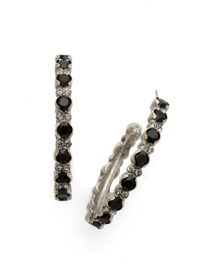 Prongless Crystal Hoop Earring - ECR107ASBON - Repeating round crystals alternate with smaller pairs to create these sparkling baubles. Featuring a unique prongless setting, these hoops allow you to sparkle with easy elegance. From Sorrelli's Black Onyx collection in our Antique Silver-tone finish.