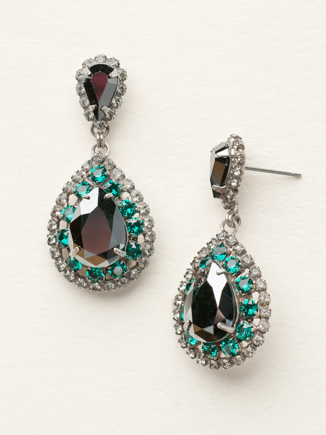 Oval Encrusted Crystal Dangle Earrings - ECW47ASVR - These oval earrings will pair perfectly with that classic updo! Teardrop crystals are the center of this brilliant statement earring.