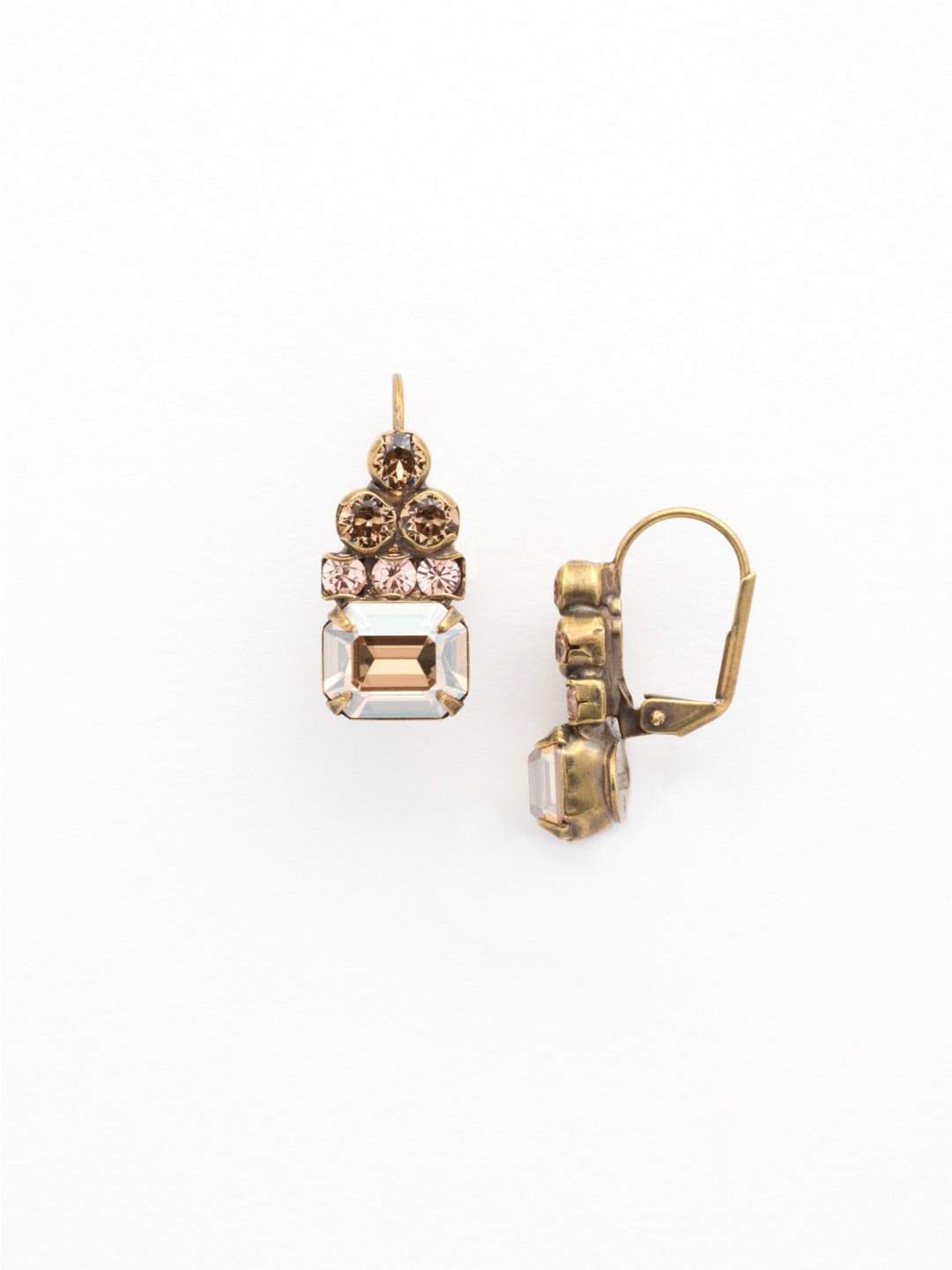 Round Crystal Pyramid and Octagon French Wire Earring - ECW9AGNT - A sparkling pyramid of round crystals adorn this french wire earring with a horizontal octagon beneath. It's that modern spin on a classic you've been looking for!