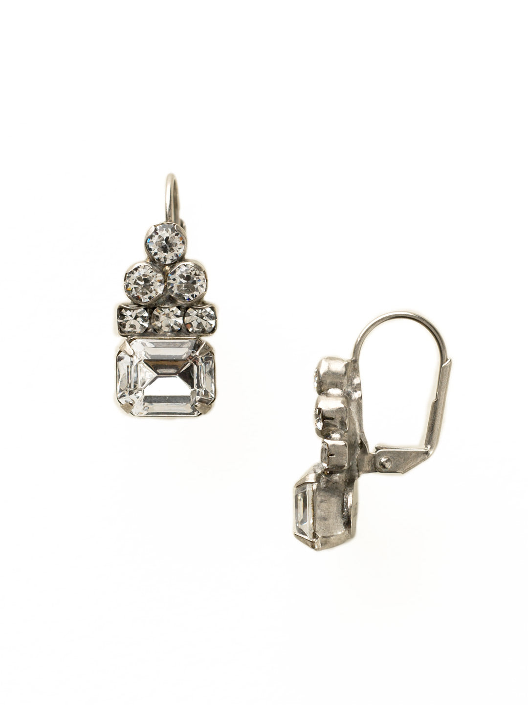 Round Crystal Pyramid and Octagon Dangle Earrings - ECW9ASCRY - <p>A sparkling pyramid of round crystals adorn this french wire earring with a horizontal octagon beneath. It's that modern spin on a classic you've been looking for! From Sorrelli's Crystal collection in our Antique Silver-tone finish.</p>