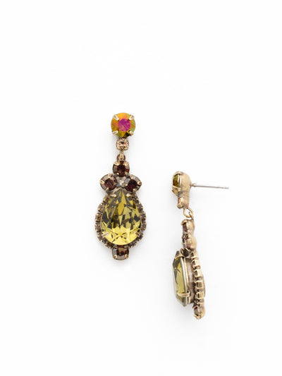 Central Teardrop Dangle Earrings - EDA55AGGTA - <p>Drops of dazzle! A teardrop shaped crystal surrounded by rhinestones dangle from a round crystal post. From Sorrelli's Green Tapestry collection in our Antique Gold-tone finish.</p>
