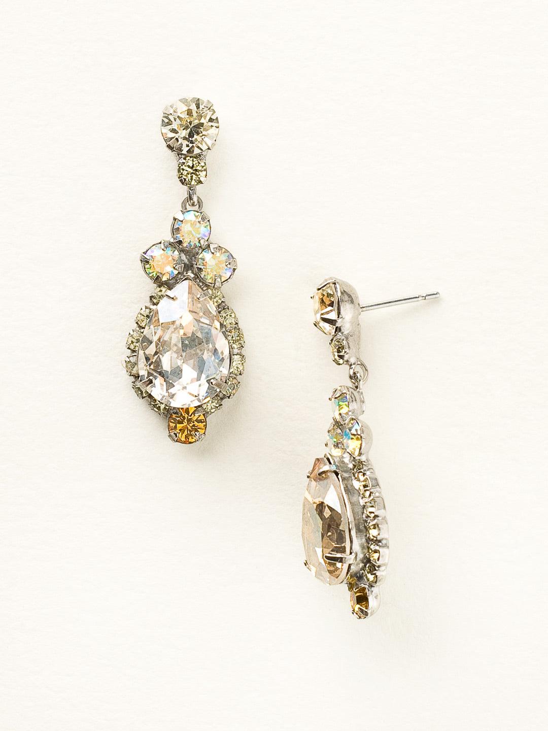 Central Teardrop Dangle Earrings - EDA55ASLMD - <p>Drops of dazzle! A teardrop shaped crystal surrounded by rhinestones dangle from a round crystal post. From Sorrelli's Lemonade collection in our Antique Silver-tone finish.</p>