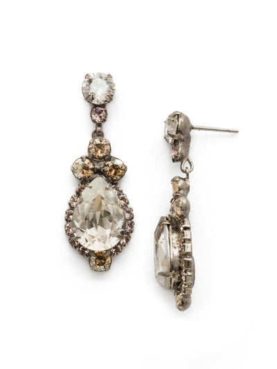 Central Teardrop and Round Crystal Dangle Earrings - EDA55ASSRO - Drops of dazzle! A teardrop shaped crystal surrounded by rhinestones dangle from a round crystal post. From Sorrelli's Soft Rose collection in our Antique Silver-tone finish.