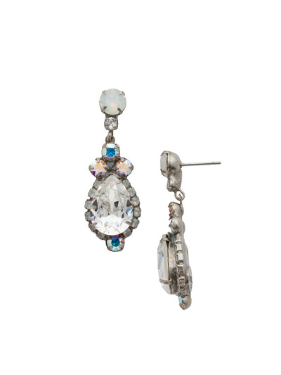 Central Teardrop Dangle Earrings - EDA55ASWBR - <p>Drops of dazzle! A teardrop shaped crystal surrounded by rhinestones dangle from a round crystal post. From Sorrelli's White Bridal collection in our Antique Silver-tone finish.</p>
