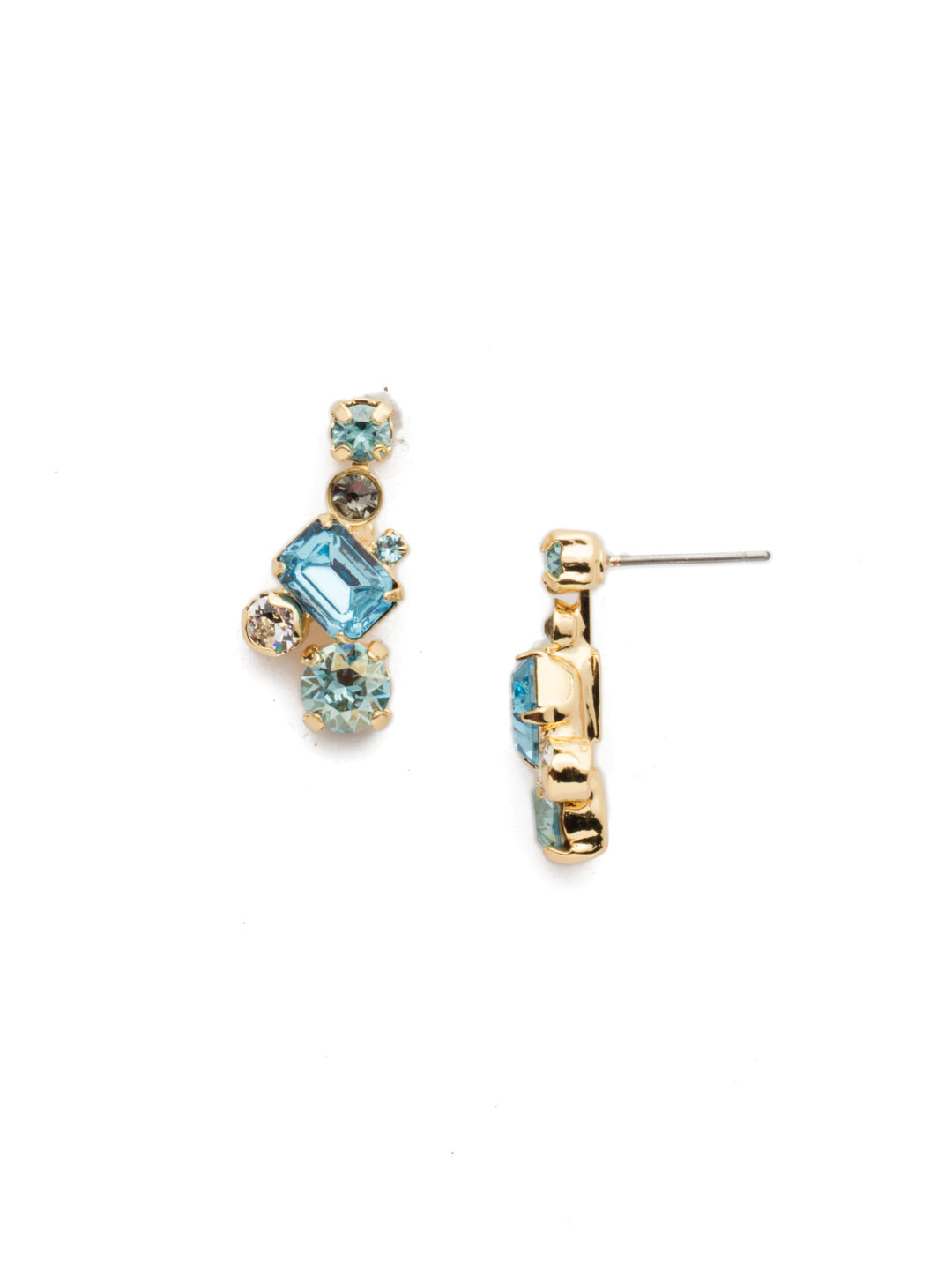 Classic Geo Drop Dangle Earrings - EDE93BGLBH - <p>Delicate round crystals highlight a central emerald cut crystal for a classic and elegant look. From Sorrelli's Laguna Beach collection in our Bright Gold-tone finish.</p>