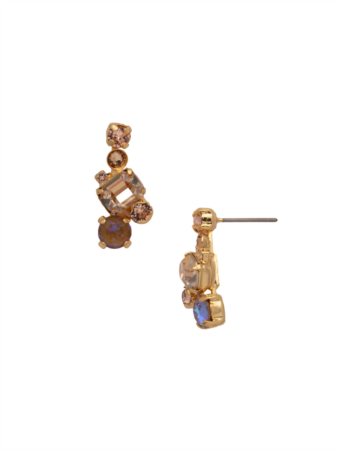 Classic Geo Drop Dangle Earrings - EDE93BGRSU - <p>Delicate round crystals highlight a central emerald cut crystal for a classic and elegant look. From Sorrelli's Raw Sugar collection in our Bright Gold-tone finish.</p>