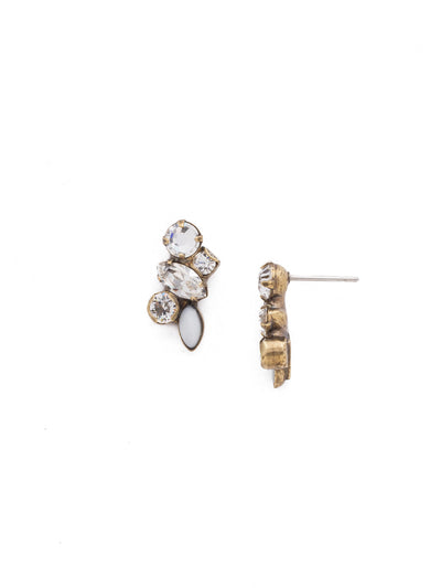 Petite Crystal Cluster Post Earrings - EDG5AGCRY - <p>These clustered post earrings feature a single semi-precious navette cut stone at the bottom of a stack of crystals. This combination forms a delicate cluster that will beautifully adorn your ears. From Sorrelli's Crystal collection in our Antique Gold-tone finish.</p>