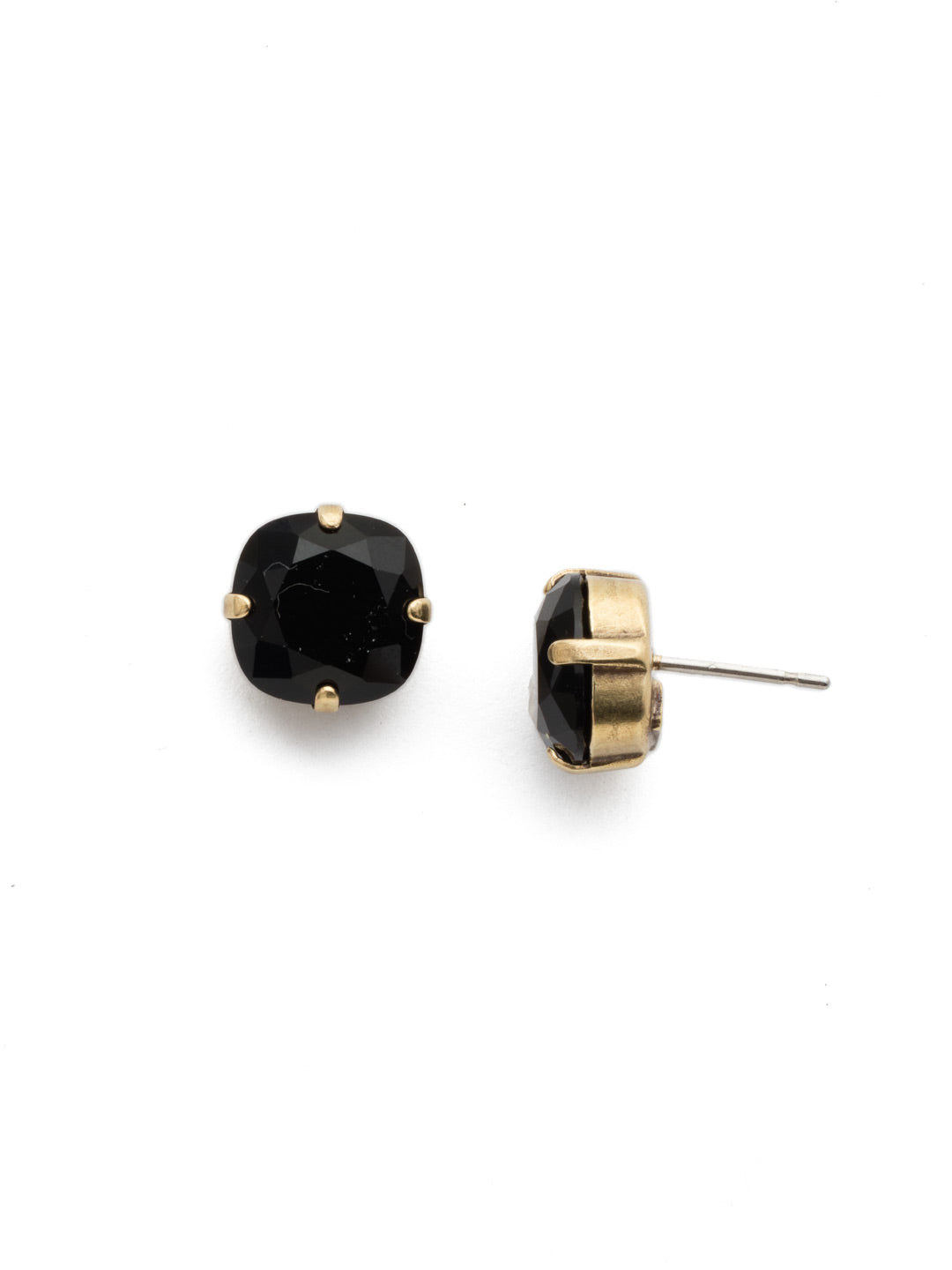 Halcyon Stud Earrings - EDH25AGJET - A beautiful, luminous cushion-cut crystal in a classic four-pronged setting that's ideal for everyday wear. From Sorrelli's Jet collection in our Antique Gold-tone finish.