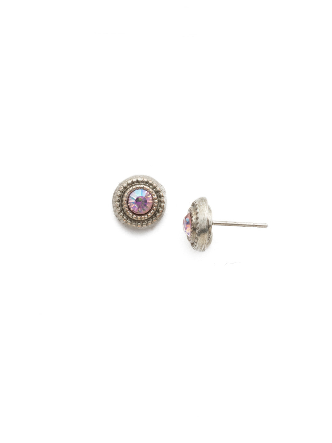 Macrame Stud Earrings - EDH3ASLPA - <p>Our Macrame Post Earring features a round crystal set in engraved pave for a unique design. The perfect touch of sparkle for any occasion! From Sorrelli's Lilac Pastel collection in our Antique Silver-tone finish.</p>