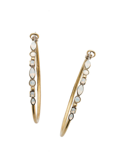 Mixed Media Hoop Earrings - EDK40AGWO - <p>Hoop earrings with a line of assorted crystals and semi-precious stones that will add the perfect hint of sparkle to your look. From Sorrelli's White Opal collection in our Antique Gold-tone finish.</p>