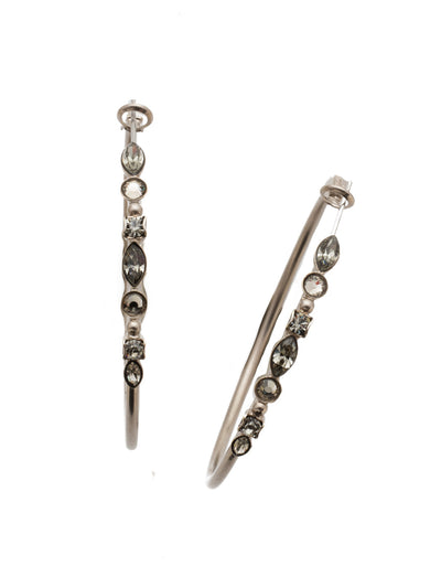 Mixed Media Hoop Earrings - EDK40ASBD - Hoop earrings with a line of assorted crystals and semi-precious stones that will add the perfect hint of sparkle to your look. From Sorrelli's Black Diamond collection in our Antique Silver-tone finish.